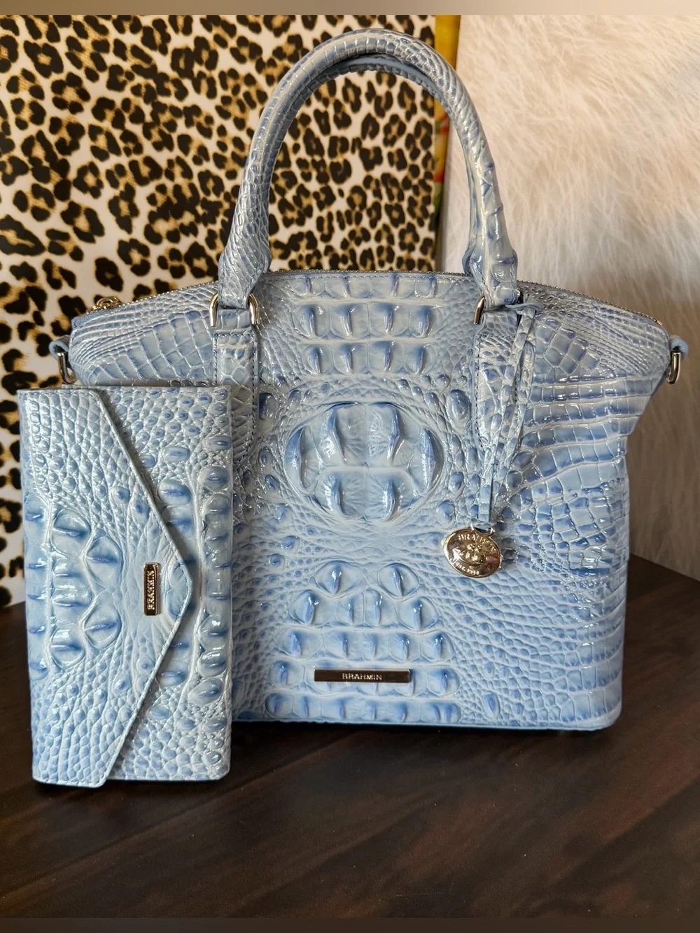 Brahmin Med Duxbury Heavenly Blue Melbourne And Matching Wallet NWT FIRM